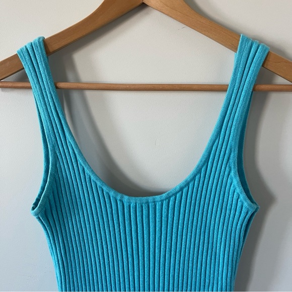 Open Edit Blue Ribbed Sweater Tank Low Back Midi Dress Sz Small - Picture 5 of 11